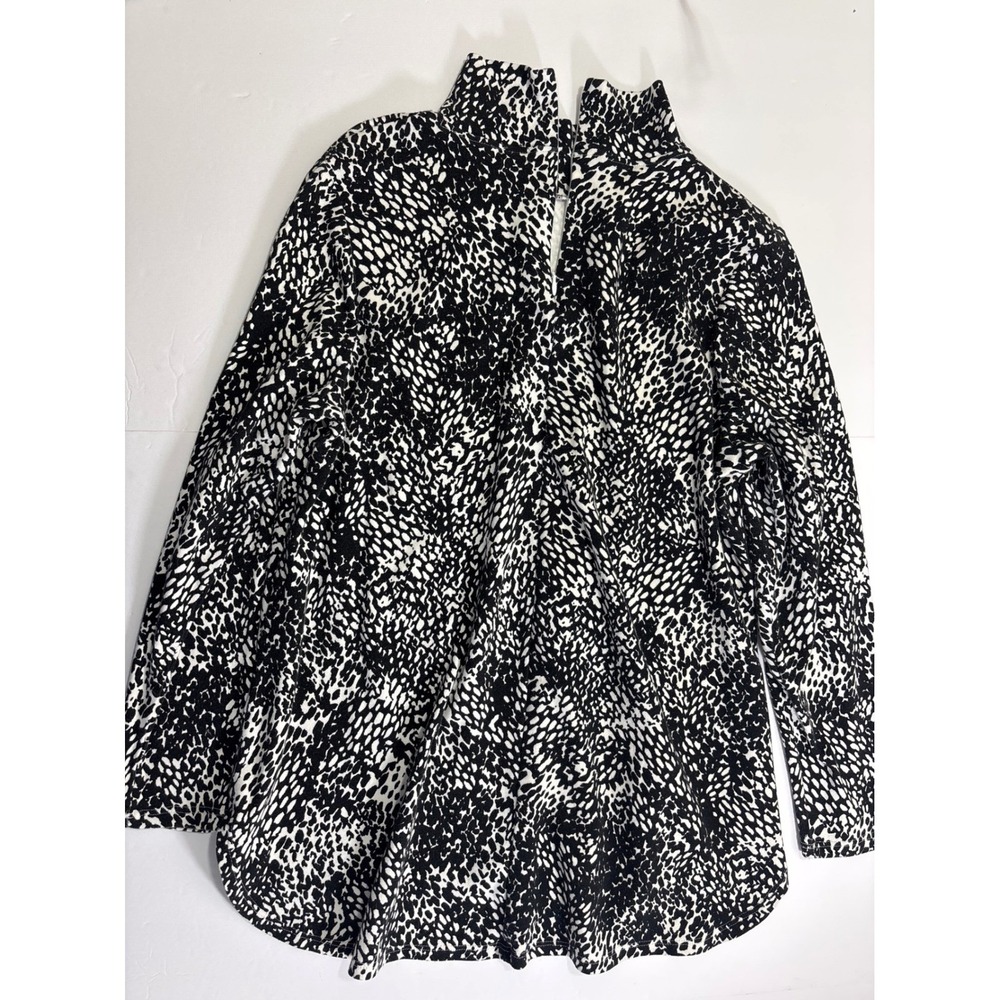 Chicos Womens Black White Abstract Print Mock Neck Long‎ Sleeve Top Large Size 2
